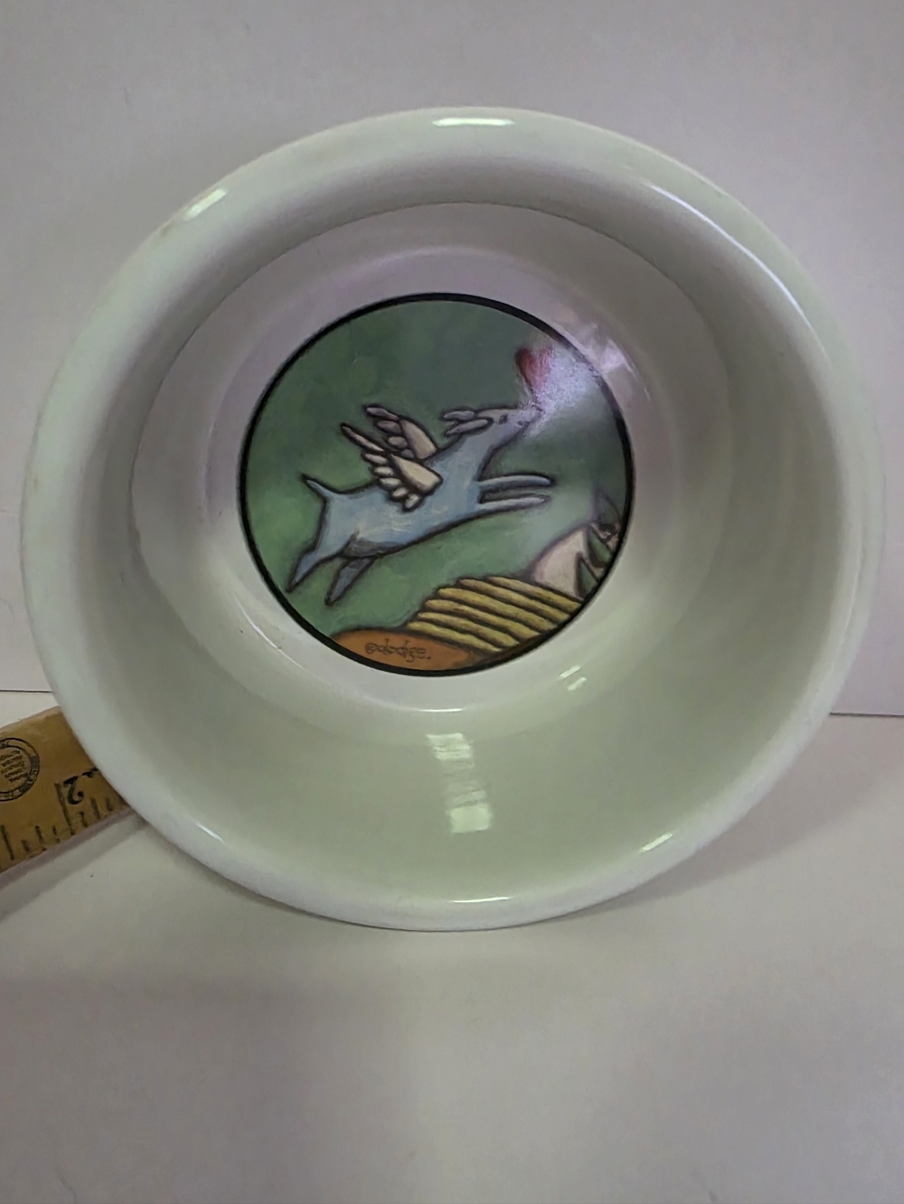 Whimsicle "Flight Of The Blue Dog" 6x3 Ceramic Dog Food Dish